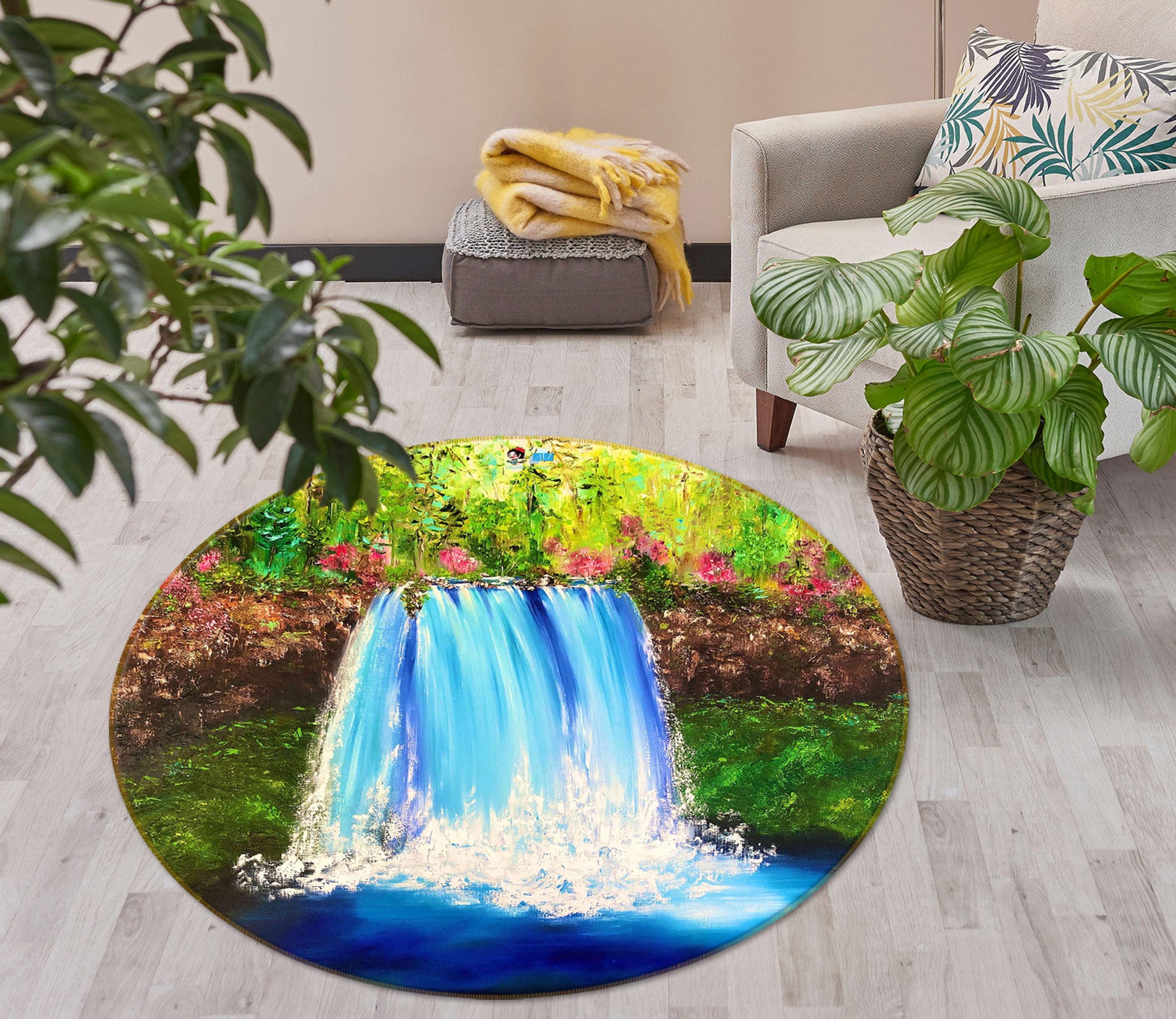 3D Blue Waterfall 816 Skromova Marina Rug Round Non Slip Rug Mat