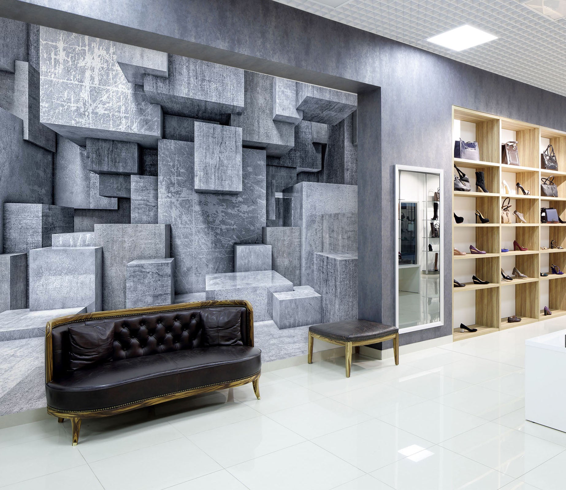 3D Gray Square 127 Wall Murals