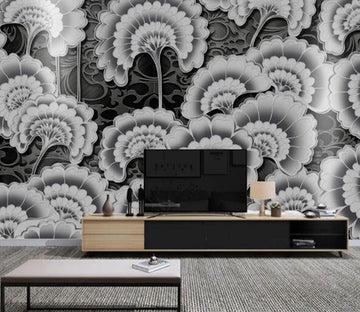 3D White Floral Pattern WC1742 Wall Murals