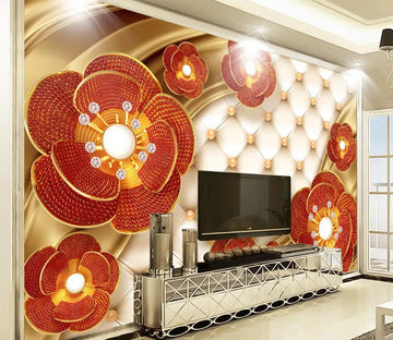 3D Pink Pearl Flower WC737 Wall Murals