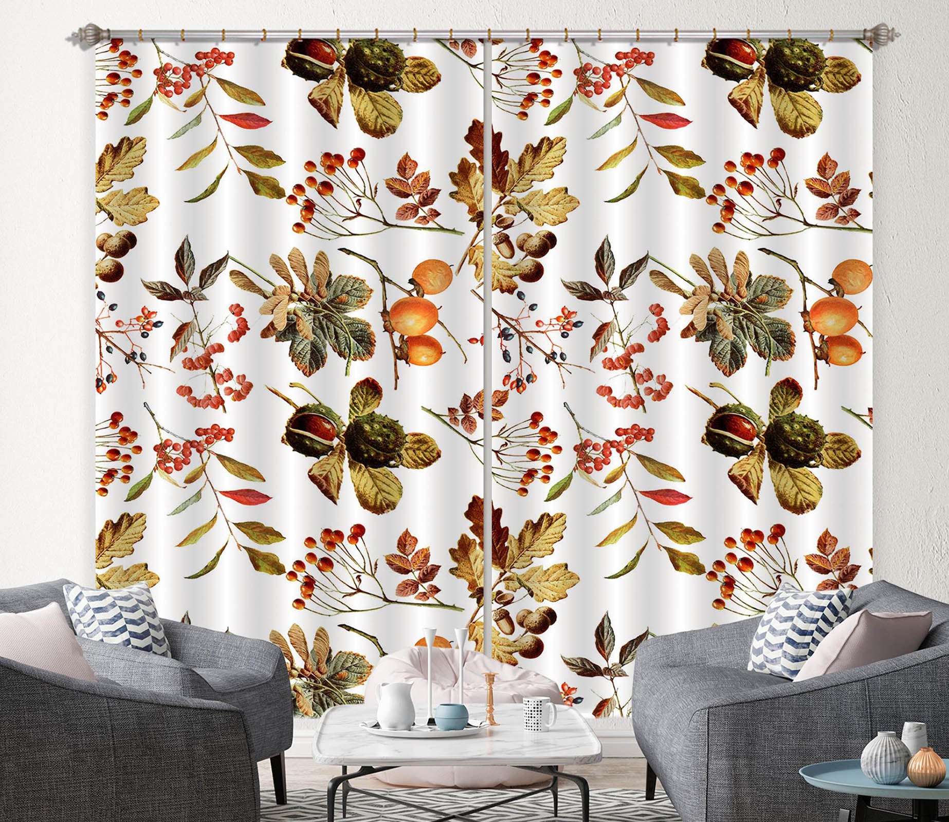 3D Fruit Leaves 263 Uta Naumann Curtain Curtains Drapes