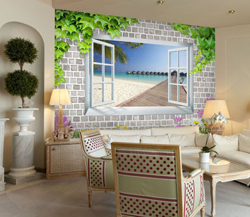 3D Window Beach 195 Wall Murals