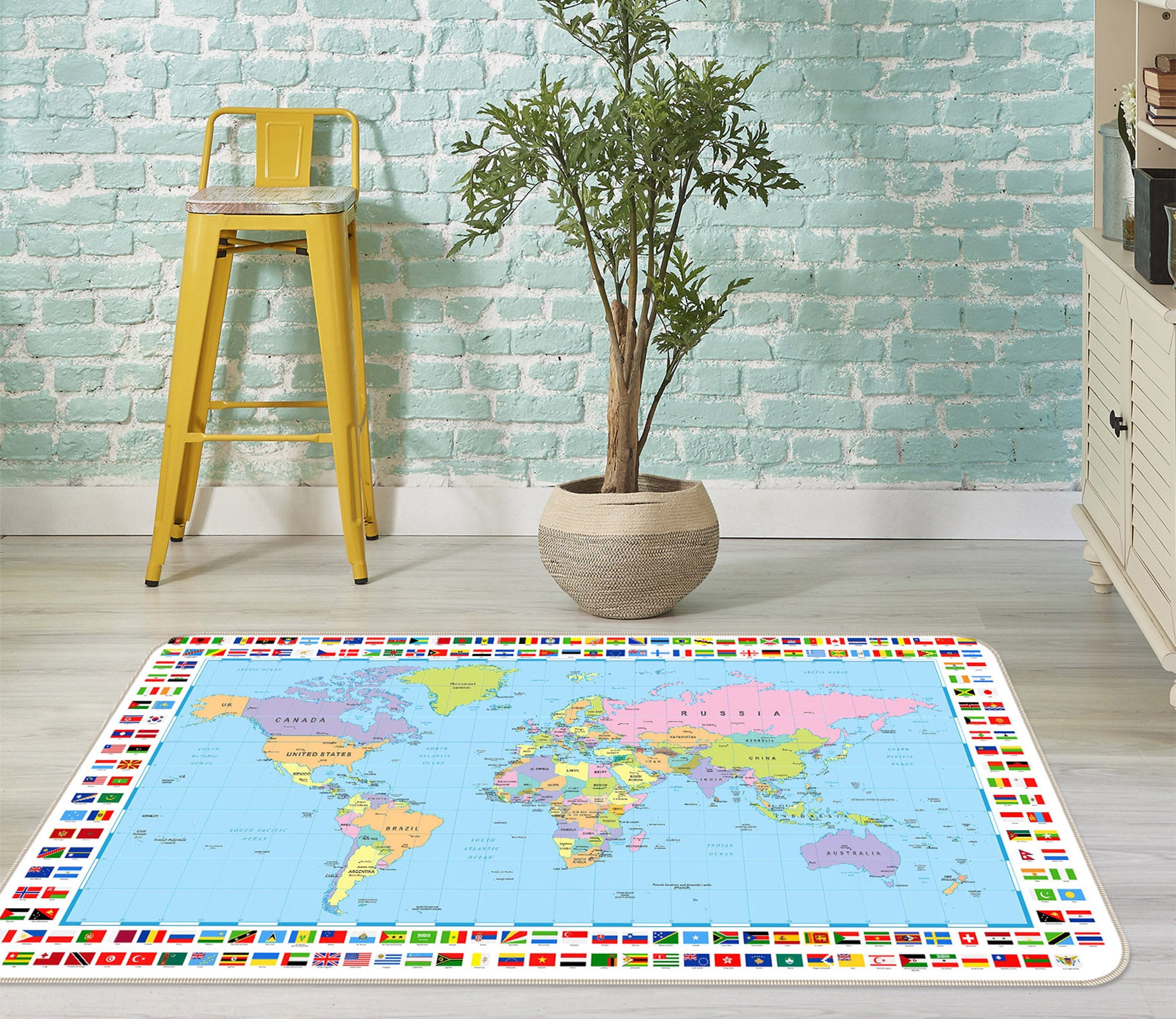 3D World Territory 256 World Map Non Slip Rug Mat