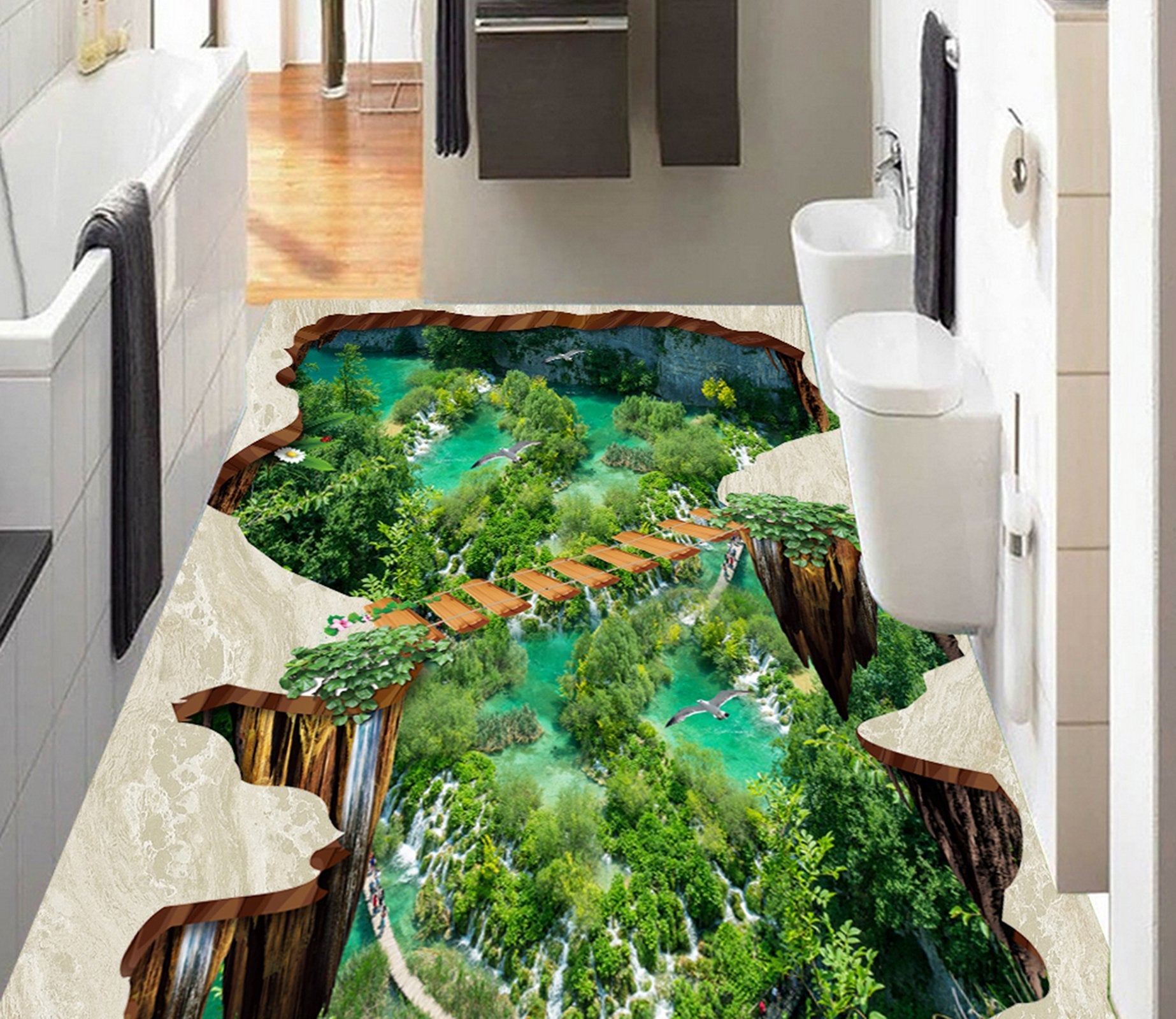 3D River Mountain WG351 Floor Mural Wallpaper AJ Wallpaper 2 