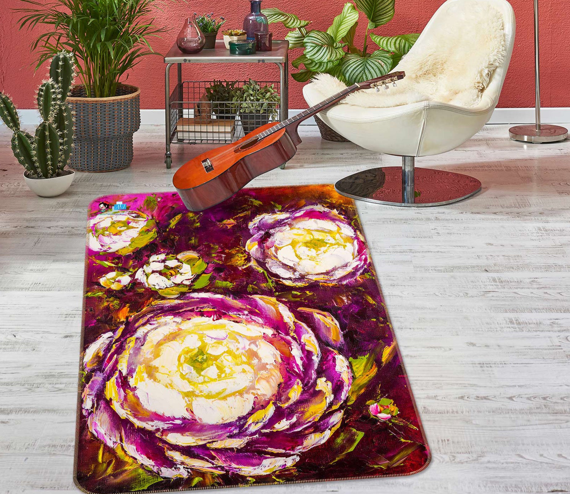 3D Purple Flower 1138 Skromova Marina Rug Non Slip Rug Mat