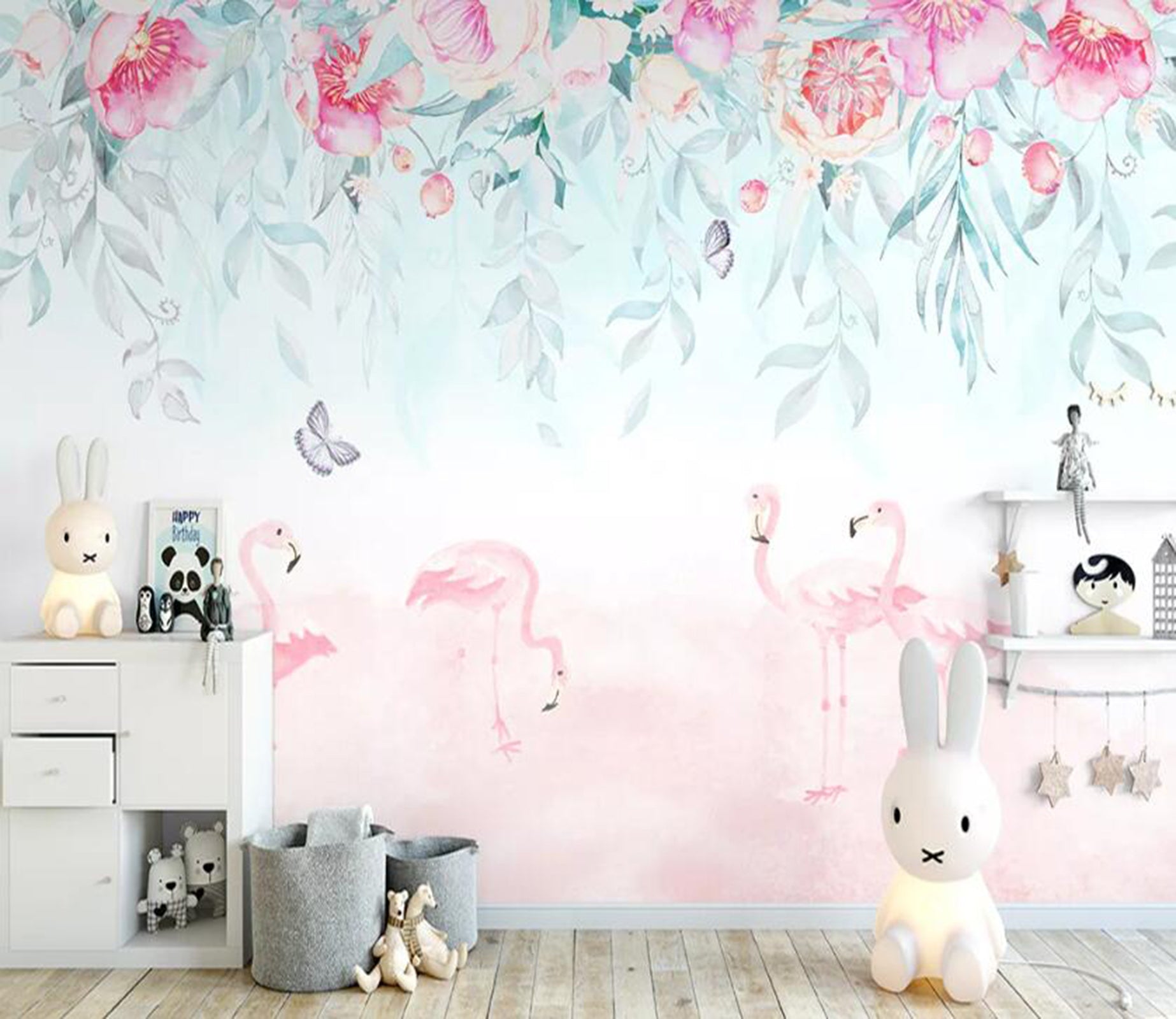 3D Flamingo Flowers WC60 Wall Murals Wallpaper AJ Wallpaper 2 