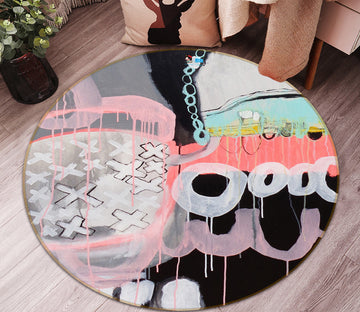 3D Cartoon Doodle 1301 Misako Chida Rug Round Non Slip Rug Mat