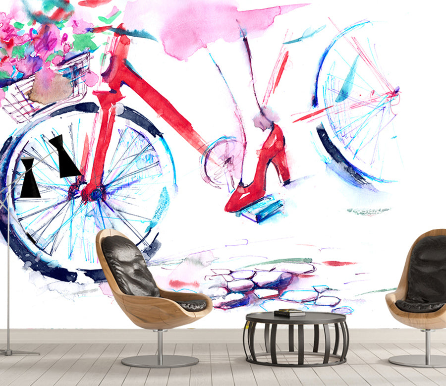 3D Flower Bicycle WG071 Wall Murals