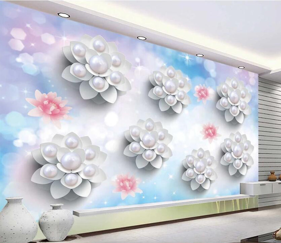 3D White Pearl Flower WC1793 Wall Murals