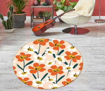 3D Red White Flowers Pattern 10512 Kashmira Jayaprakash Rug Round Non Slip Rug Mat