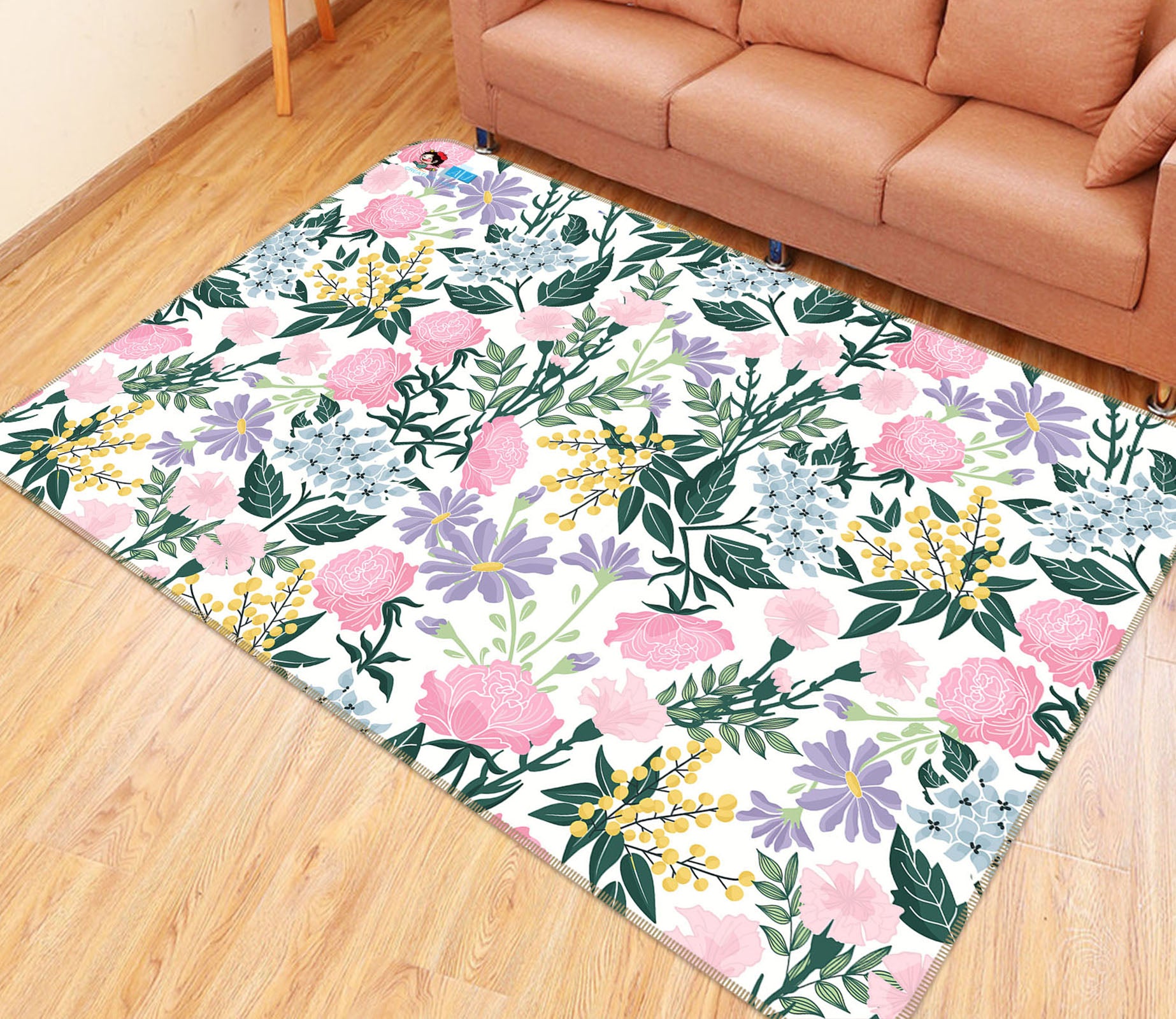 3D Pink Purple Flower Branch 107103 Kashmira Jayaprakash Rug Non Slip Rug Mat