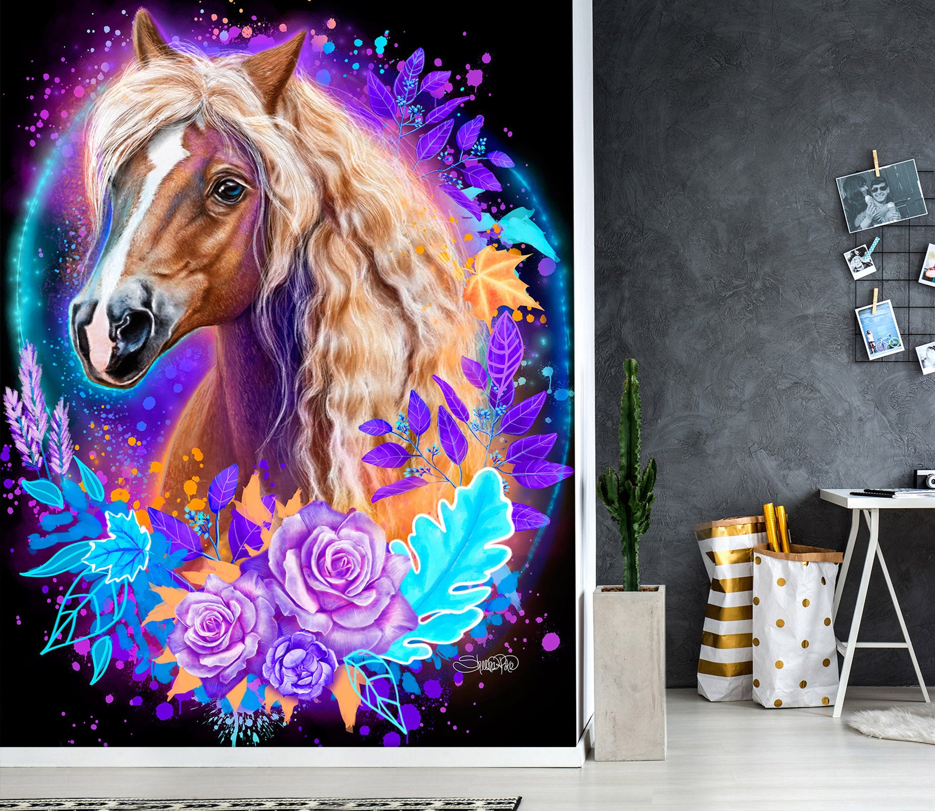 3D Purple Rose Horse 8434 Sheena Pike Wall Mural Wall Murals