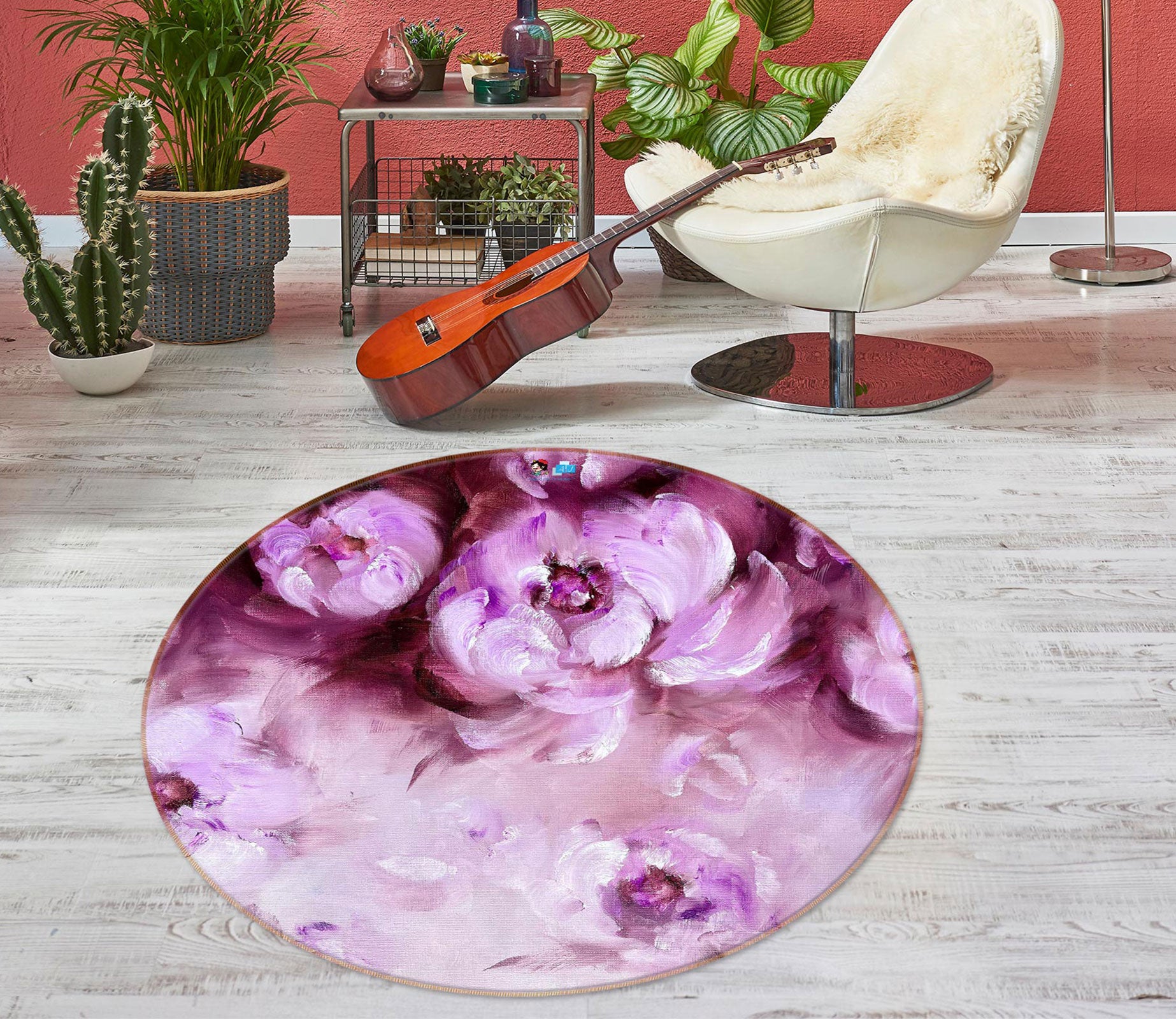 3D Purple Rose 767 Skromova Marina Rug Round Non Slip Rug Mat