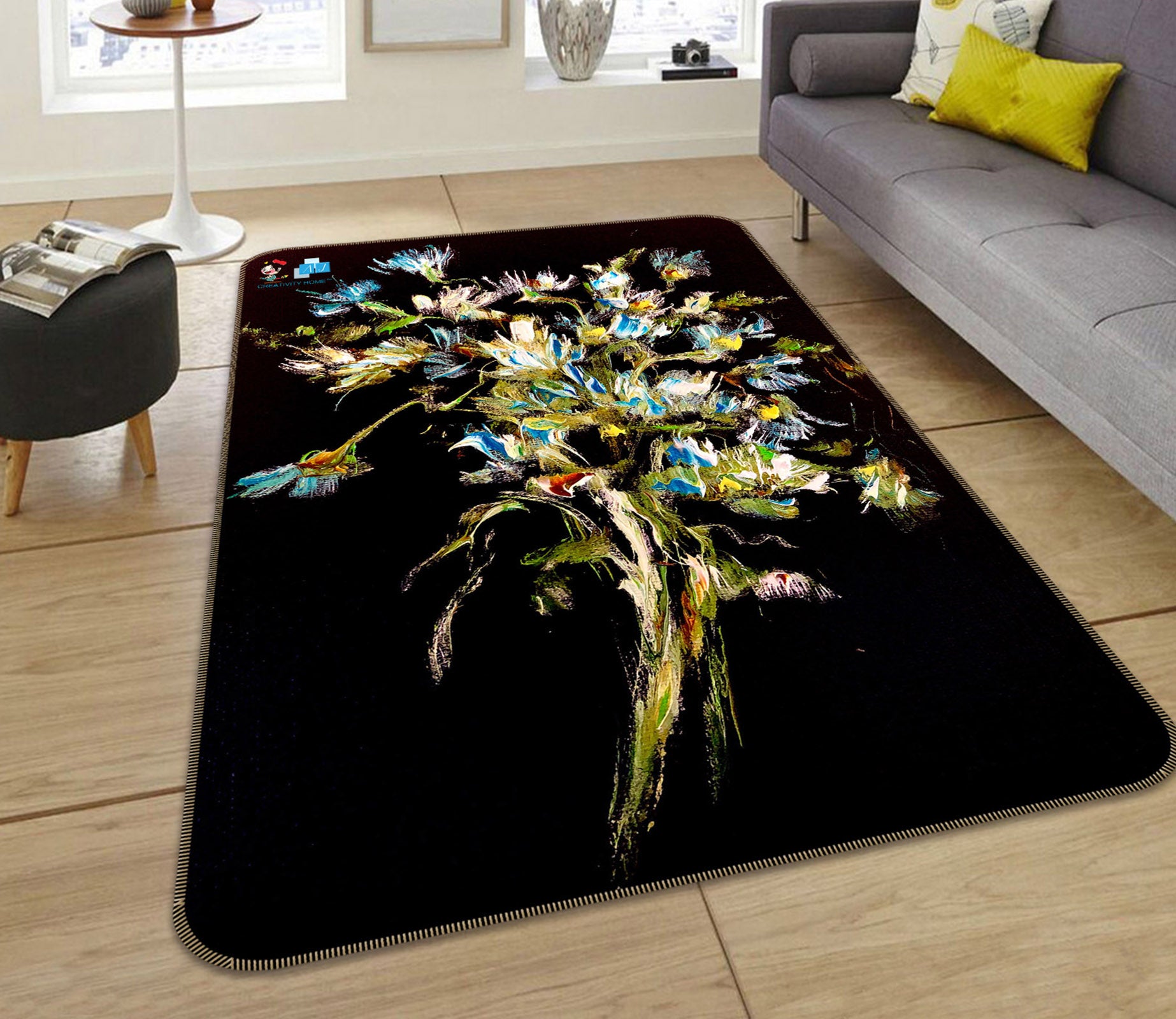 3D Blue Flower 1291 Skromova Marina Rug Non Slip Rug Mat