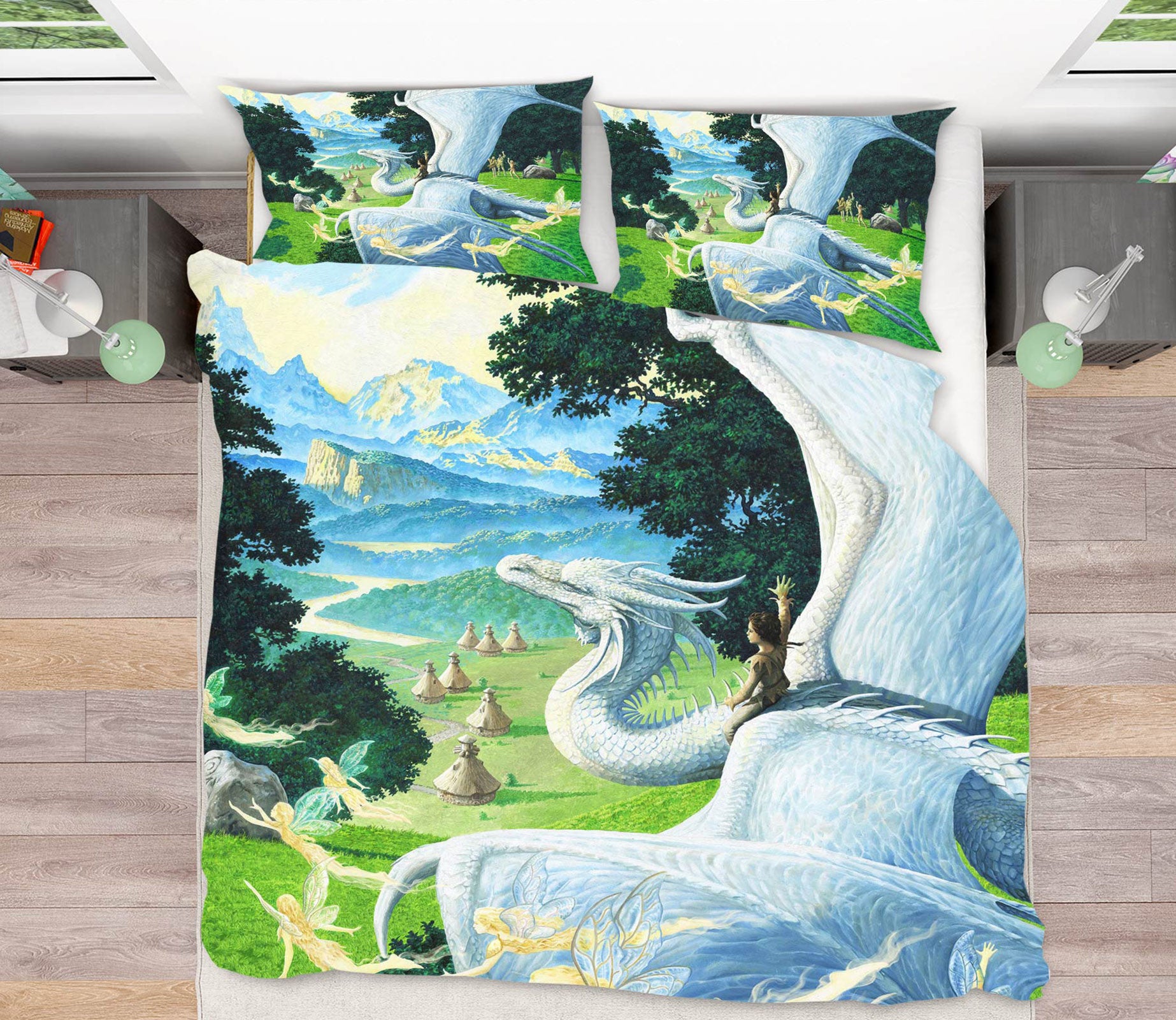 3D White Dragon Lawn Trees 6230 Ciruelo Bedding Bed Pillowcases Quilt