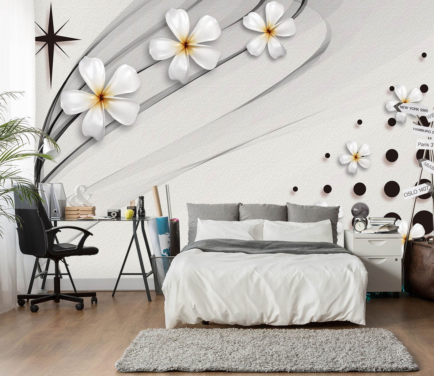 3D White Petals 1530 Wall Murals