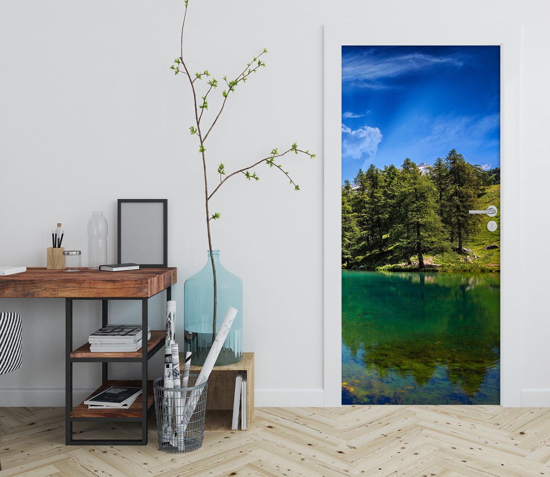 3D Blue Sky Trees Lake 11438 Marco Carmassi Door Mural