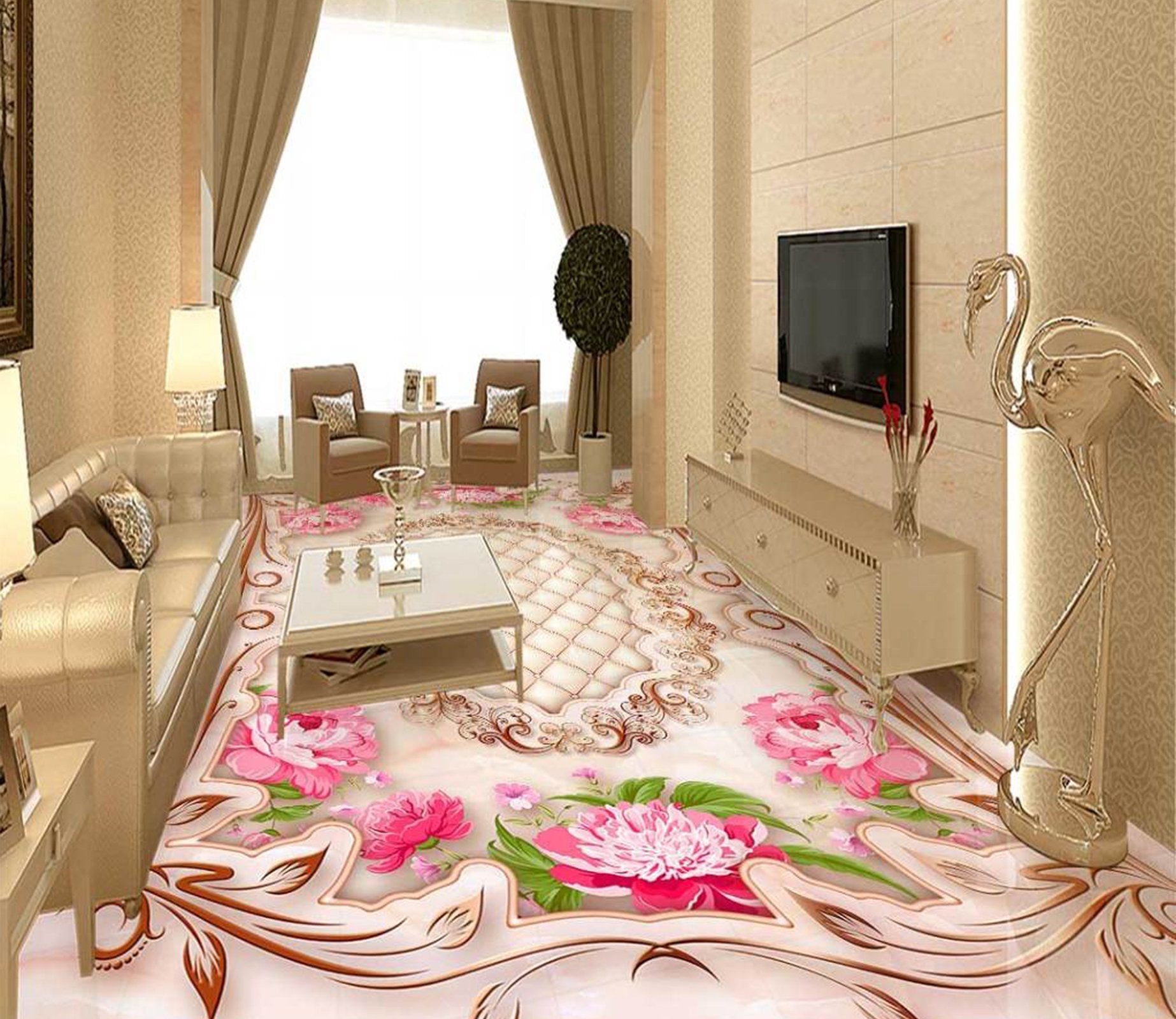 3D Pink Flowers WG064 Floor Mural Wallpaper AJ Wallpaper 2 