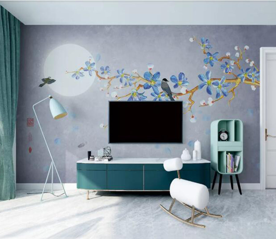 3D Moon Blue Flower WC2477 Wall Murals