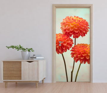 3D Red Round Flowers 10689 Assaf Frank Door Mural