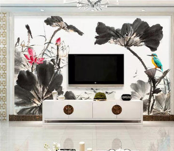 3D Lotus Leaf Bird WC926 Wall Murals