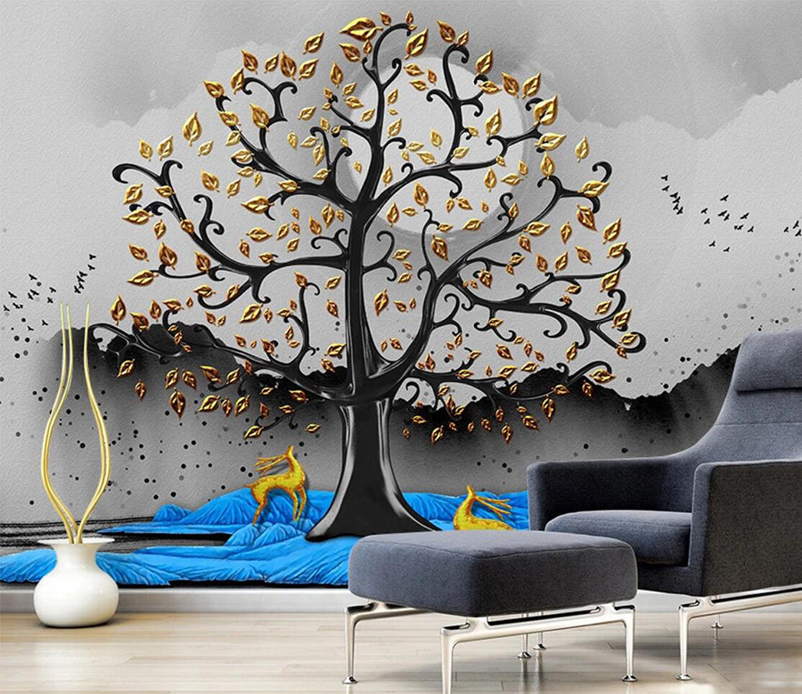 3D Golden Tree Fawn WC1060 Wall Murals