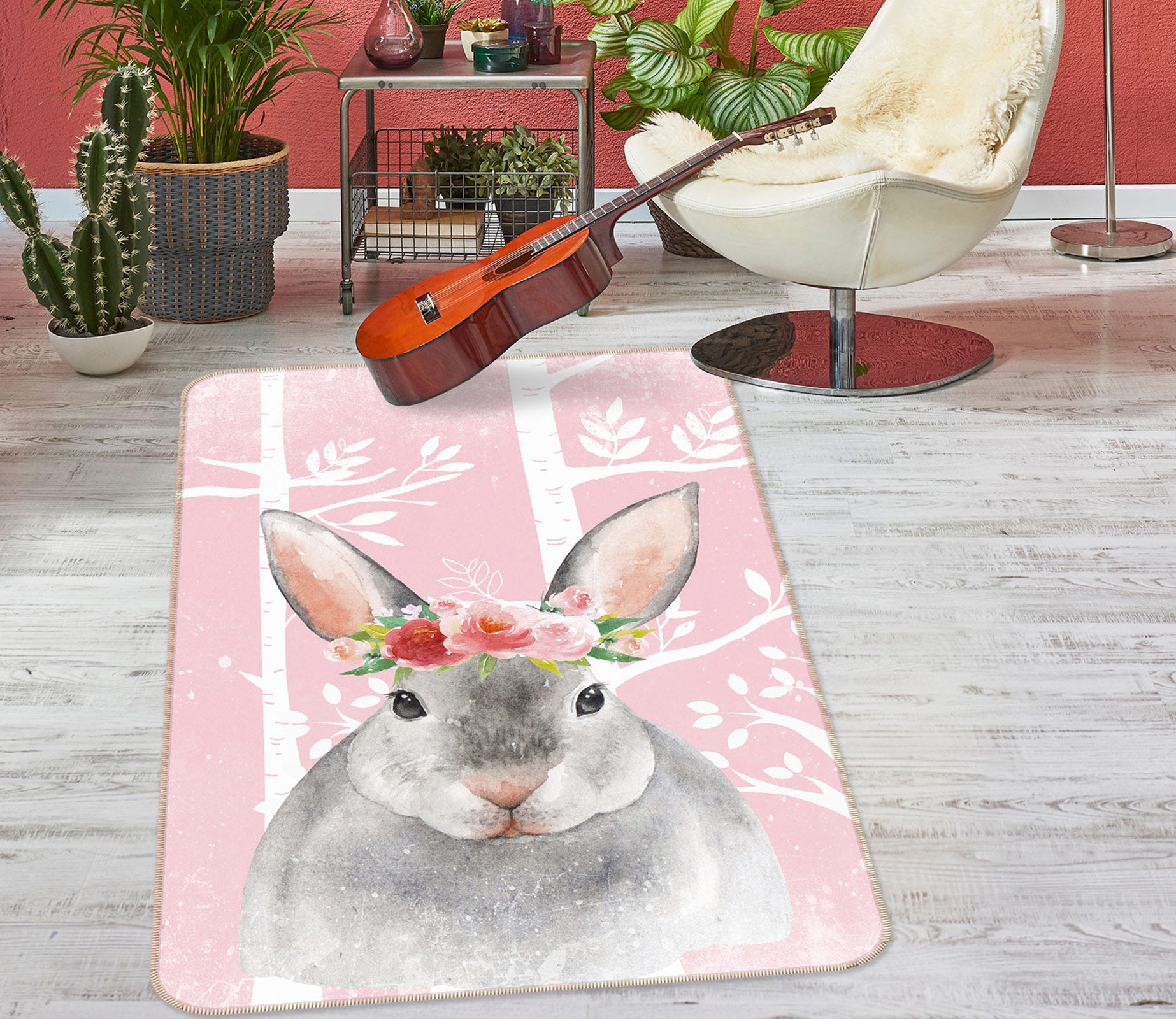 3D Cute Rabbit Flower 144 Uta Naumann Rug Non Slip Rug Mat