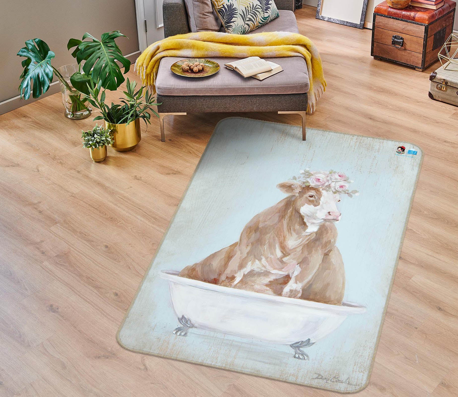 3D Cow Bathtub 1039 Debi Coules Rug Non Slip Rug Mat