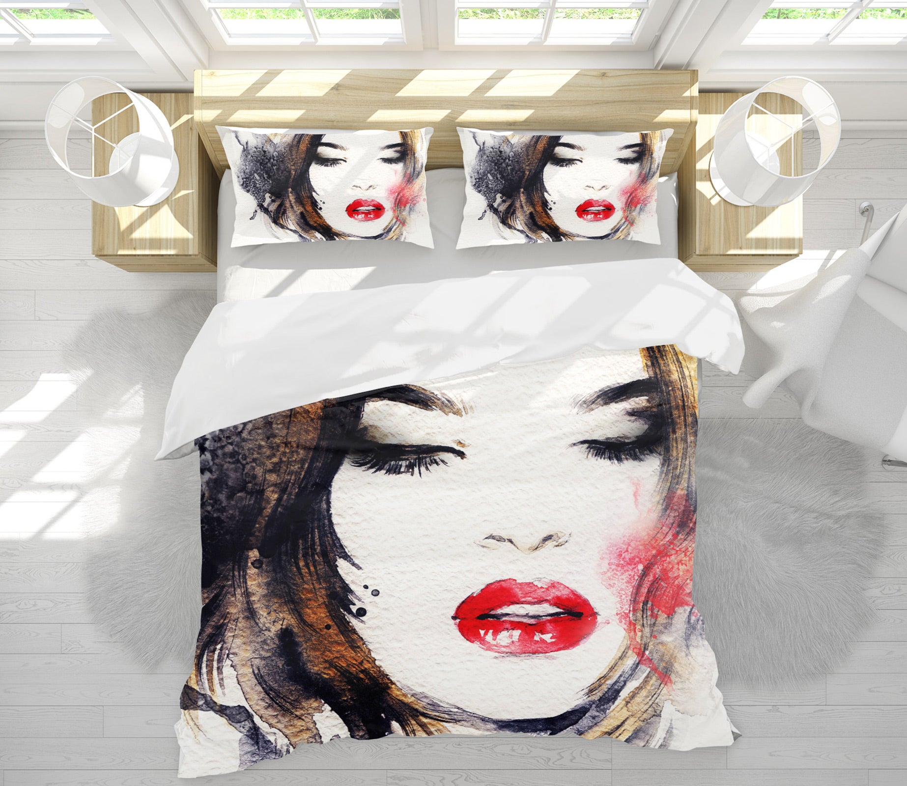 3D Red Lips Woman 004 Bed Pillowcases Quilt