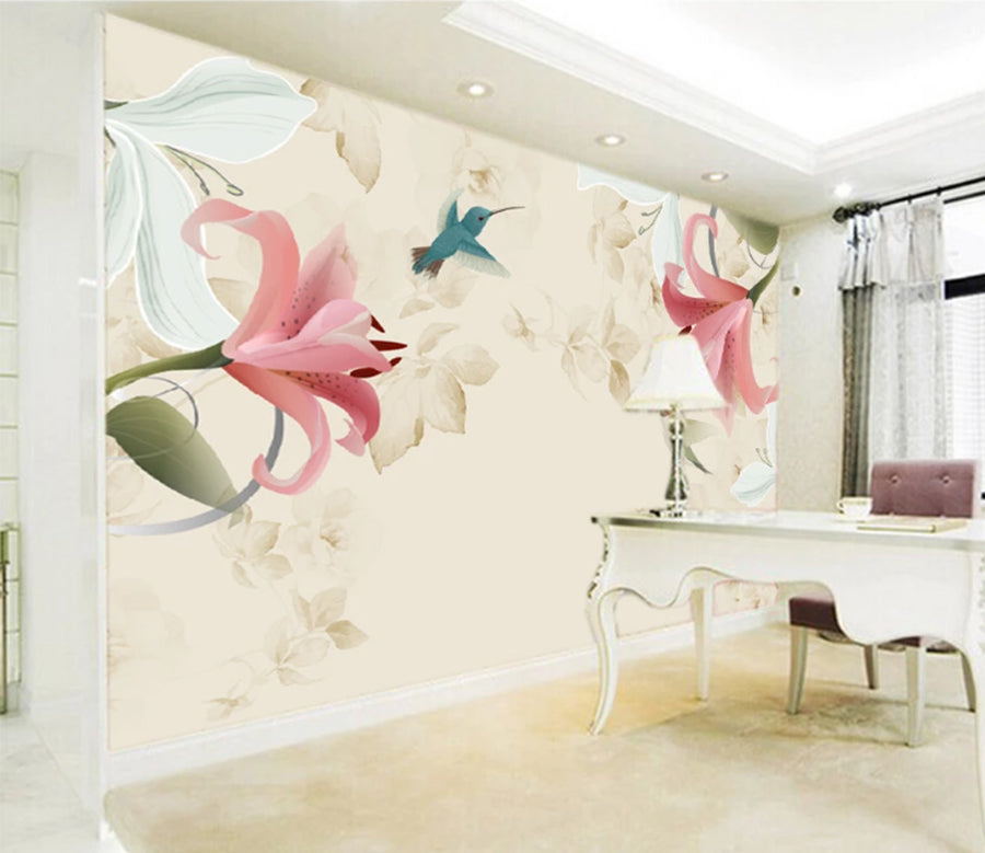 3D Red Lily Bird WC463 Wall Murals