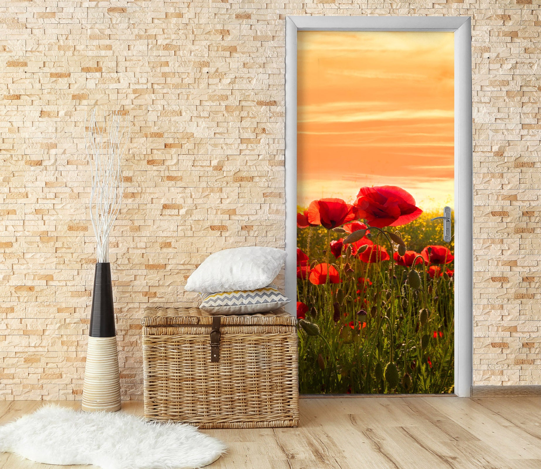 3D Red Flower Bush 12268 Marco Carmassi Door Mural