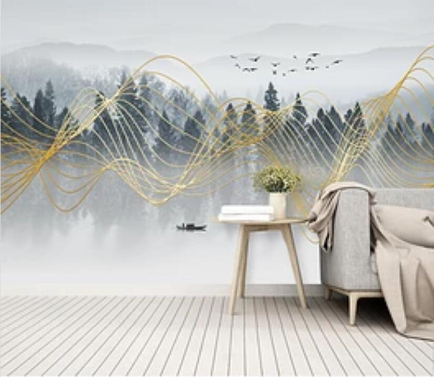 3D Golden Wave WC87 Wall Murals Wallpaper AJ Wallpaper 2 