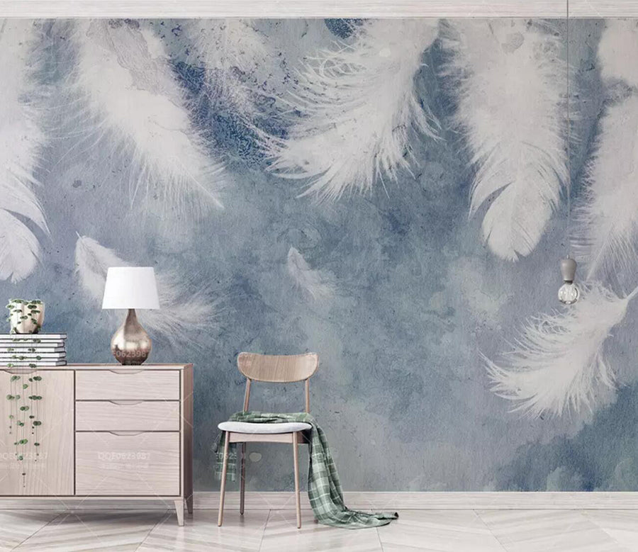 3D Misty White Feathers WC627 Wall Murals
