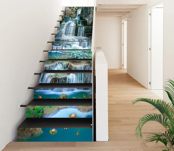 3D Misty Cascading Waterfall 064 Stair Risers