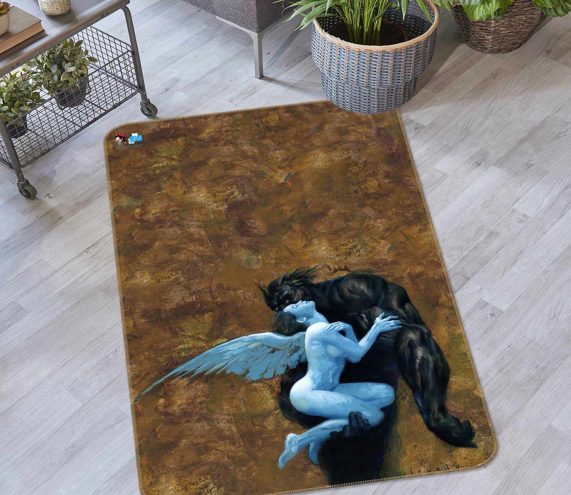 3D Angel Girl Monster 6009 Ciruelo Rug Non Slip Rug Mat