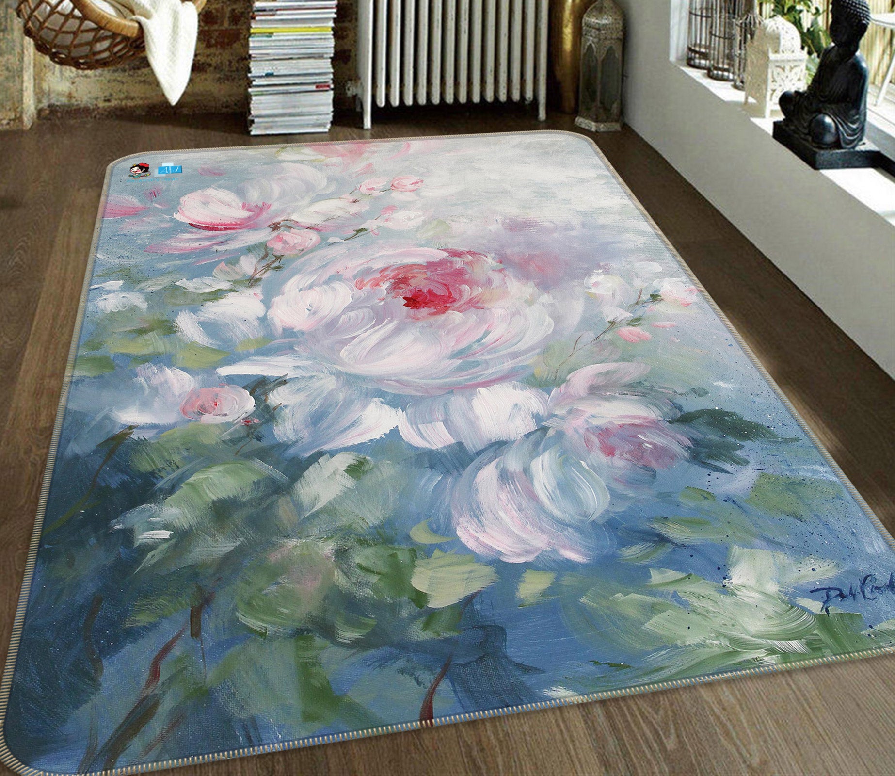 3D Flower Bush White 1036 Debi Coules Rug Non Slip Rug Mat