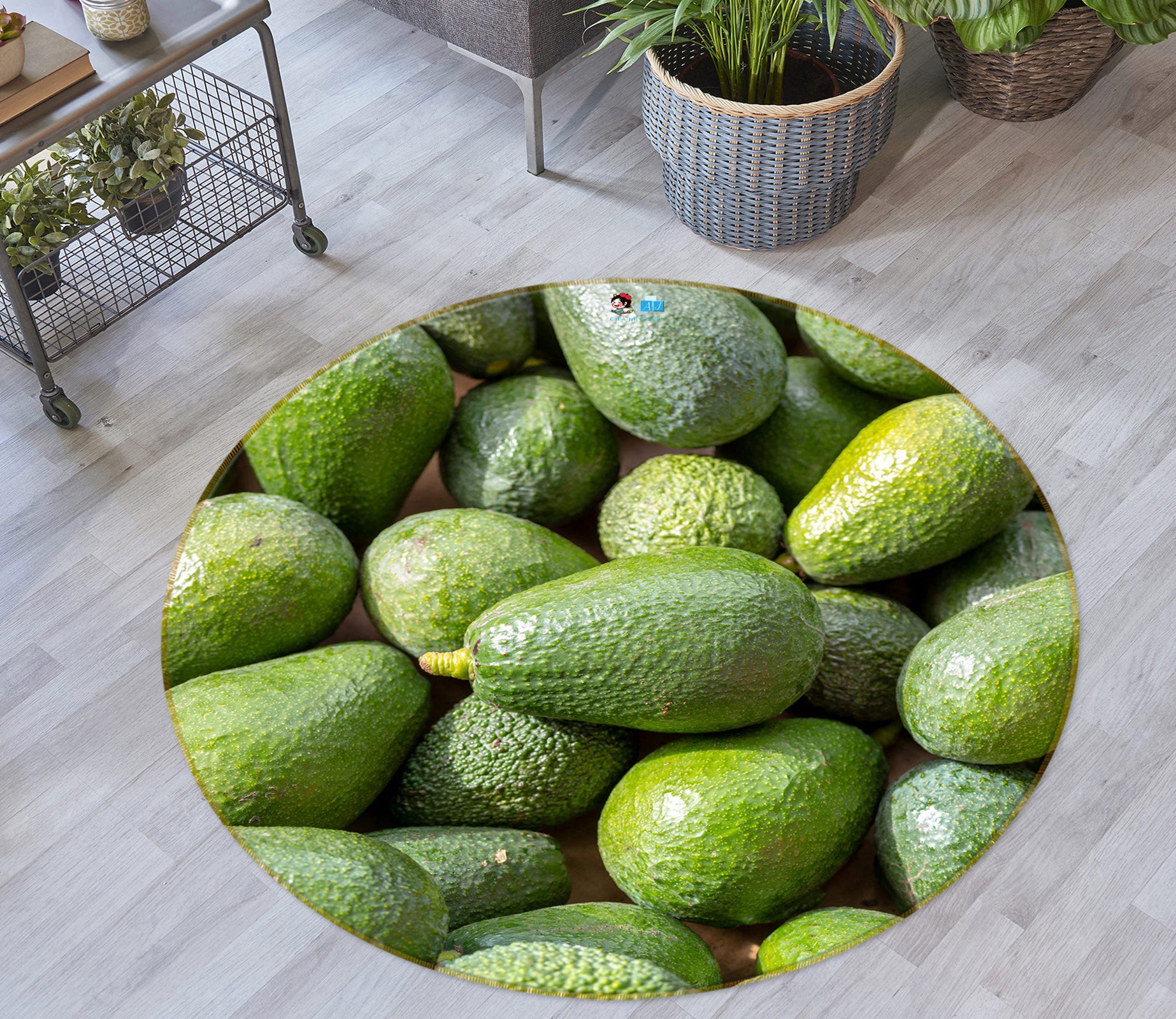 3D Fruit Avocado 7553 Assaf Frank Rug Round Non Slip Rug Mat