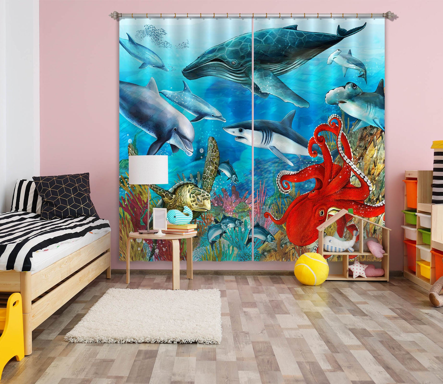 3D Undersea Dolphin 759 Curtains Drapes