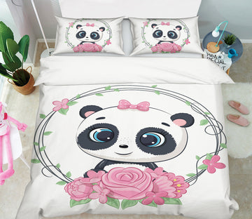 3D Pink Flower Panda 67026 Bed Pillowcases Quilt