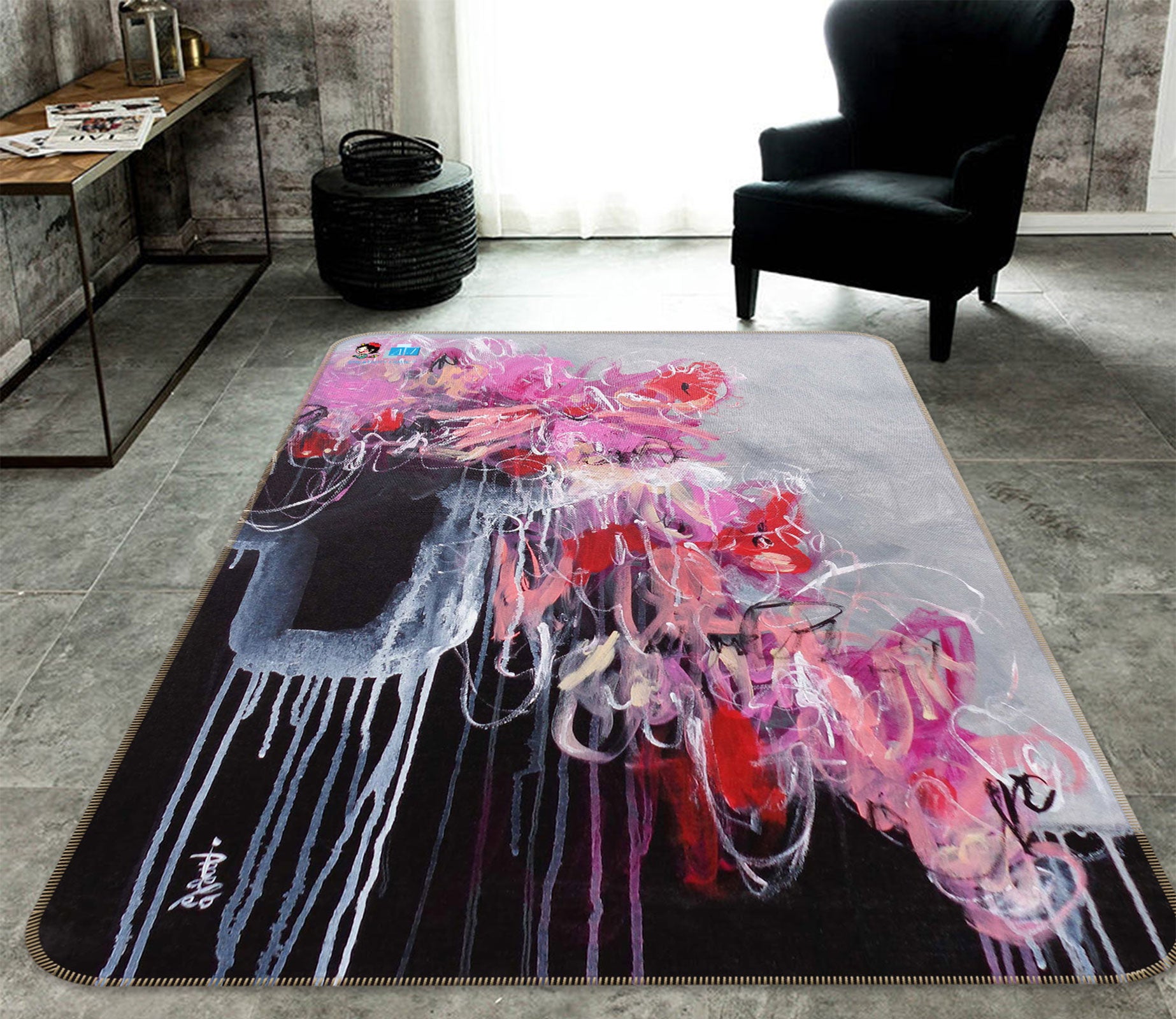 3D Black Pink Pigment Splash 123200 Misako Chida Rug Non Slip Rug Mat