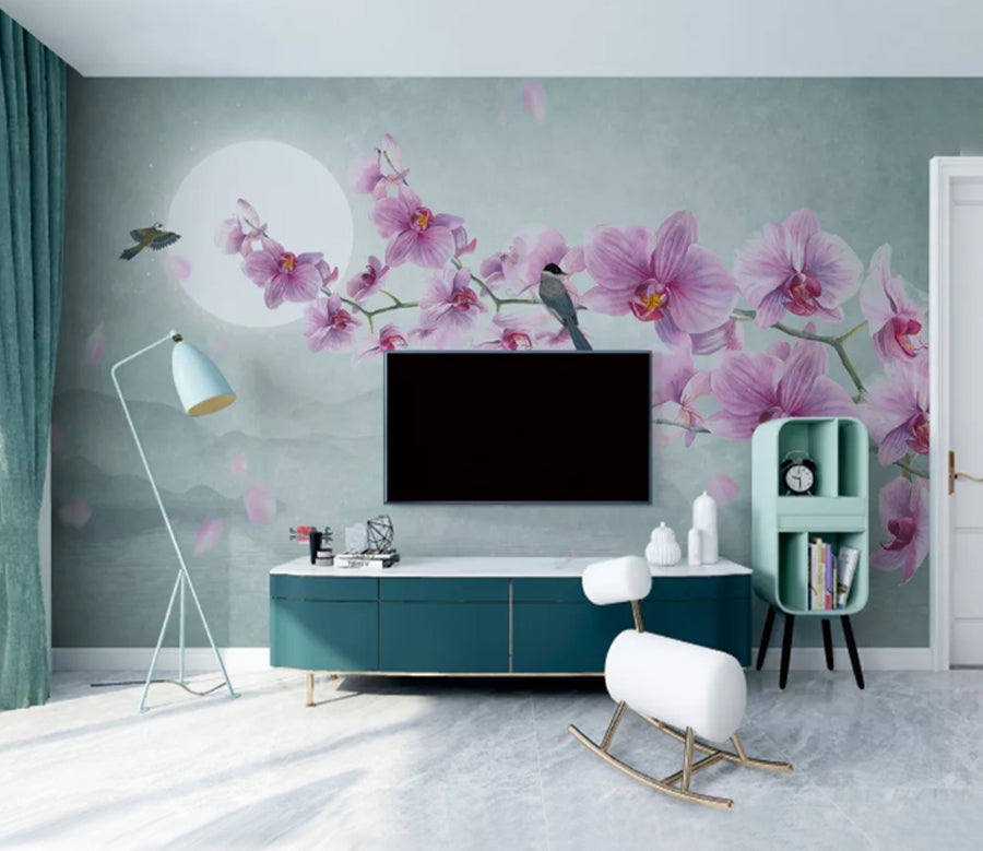 3D Moon Bird Plum WC2472 Wall Murals