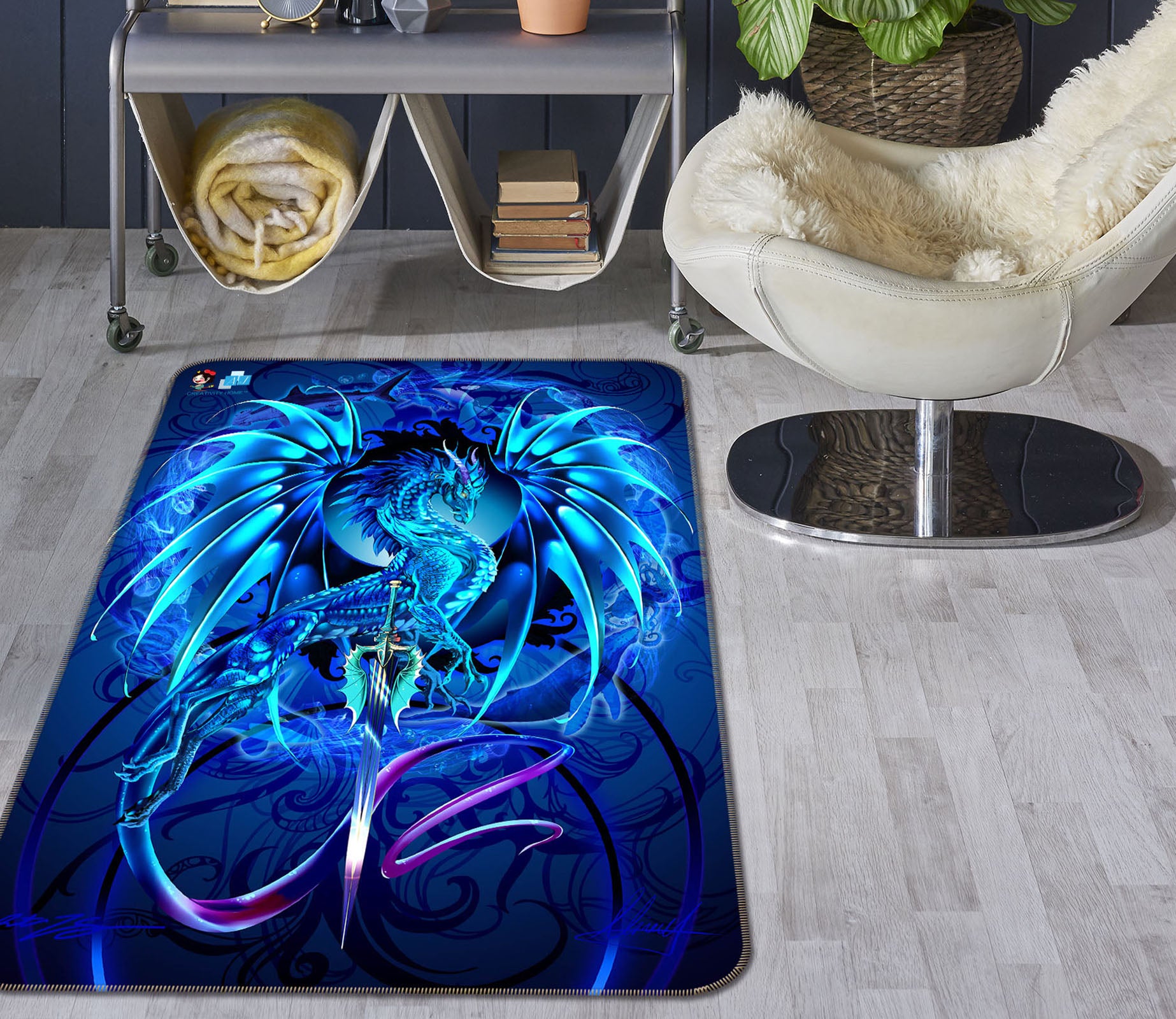 3D Blue Dragon 8240 Ruth Thompson Rug Non Slip Rug Mat