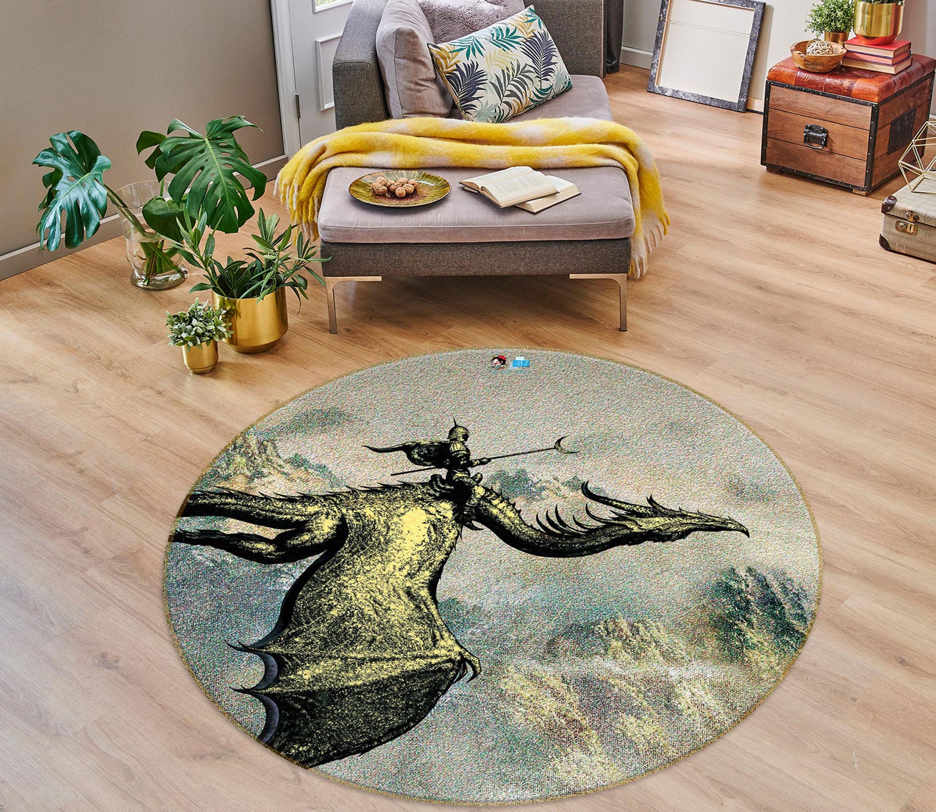 3D Dragon Armor Man 6083 Ciruelo Rug Round Non Slip Rug Mat