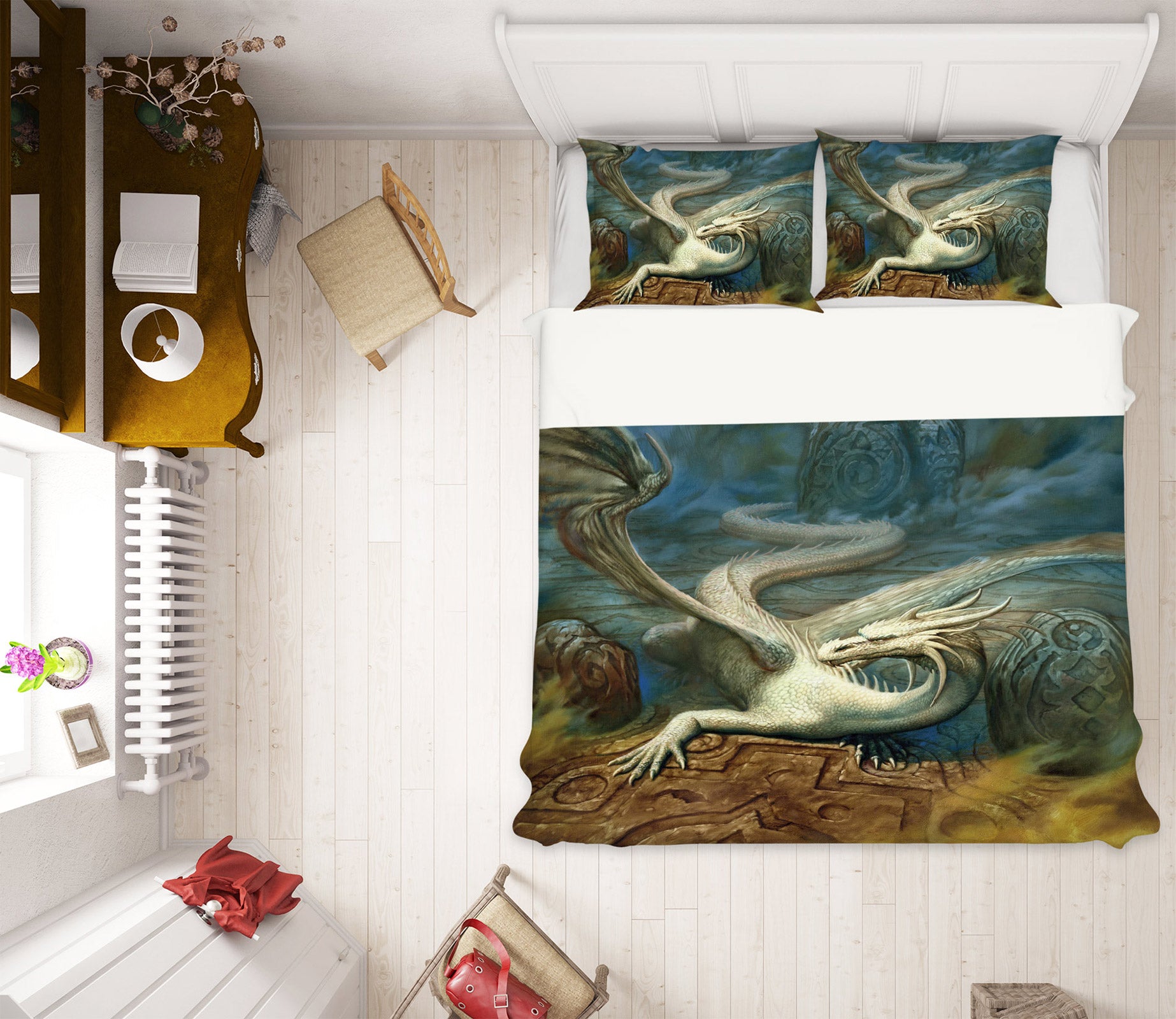 3D White Big Dragon 7008 Ciruelo Bedding Bed Pillowcases Quilt