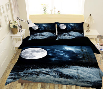 3D Night Moon Sea 060 Bed Pillowcases Quilt