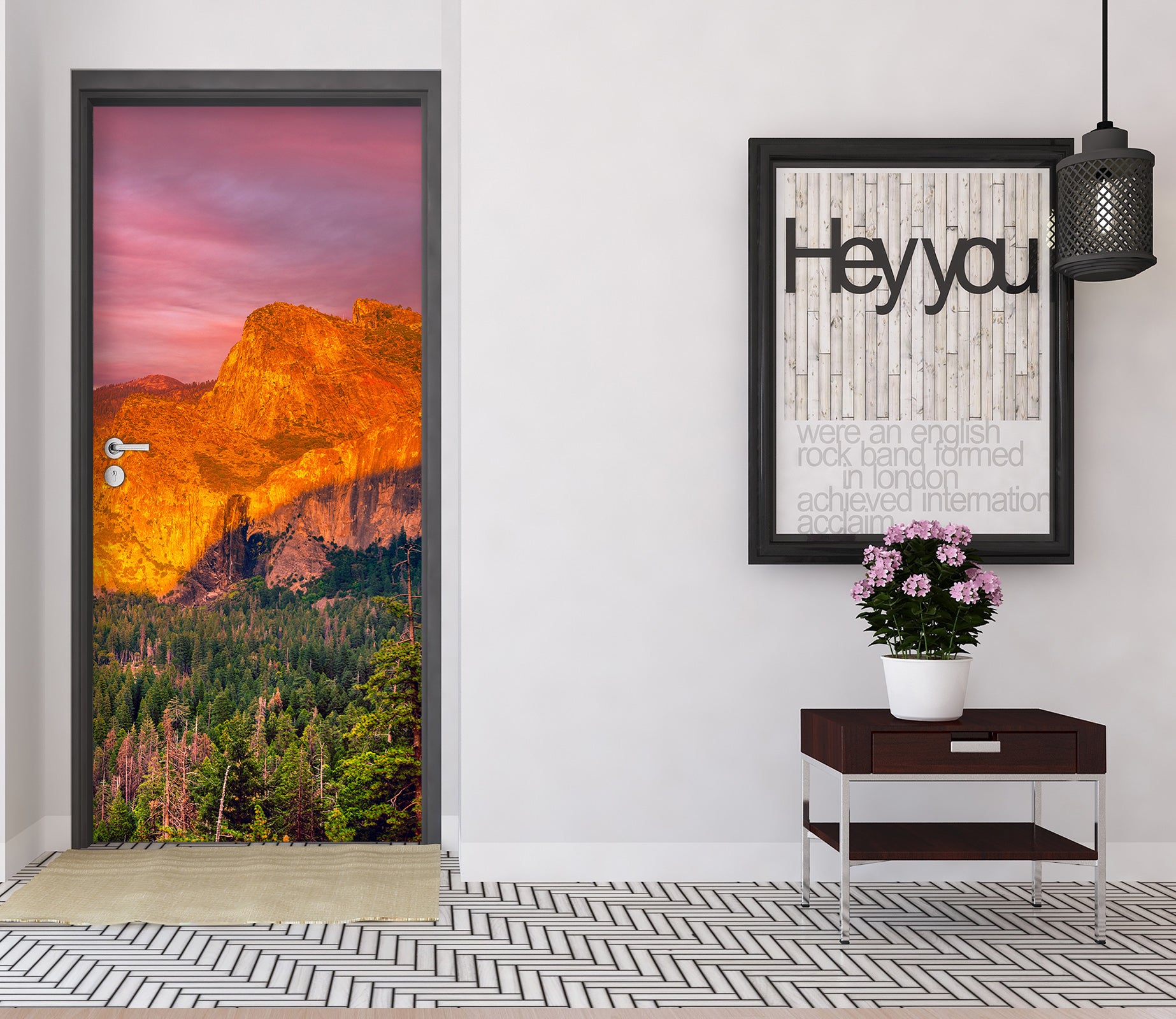 3D Sunset Mountains Woods 122156 Marco Carmassi Door Mural