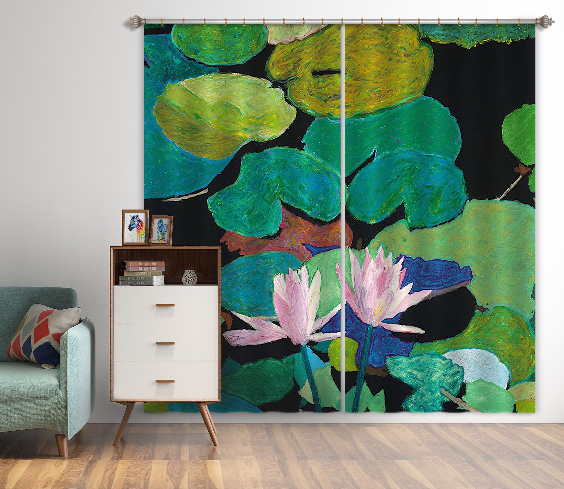 3D Lotus Pond 277 Allan P. Friedlander Curtain Curtains Drapes