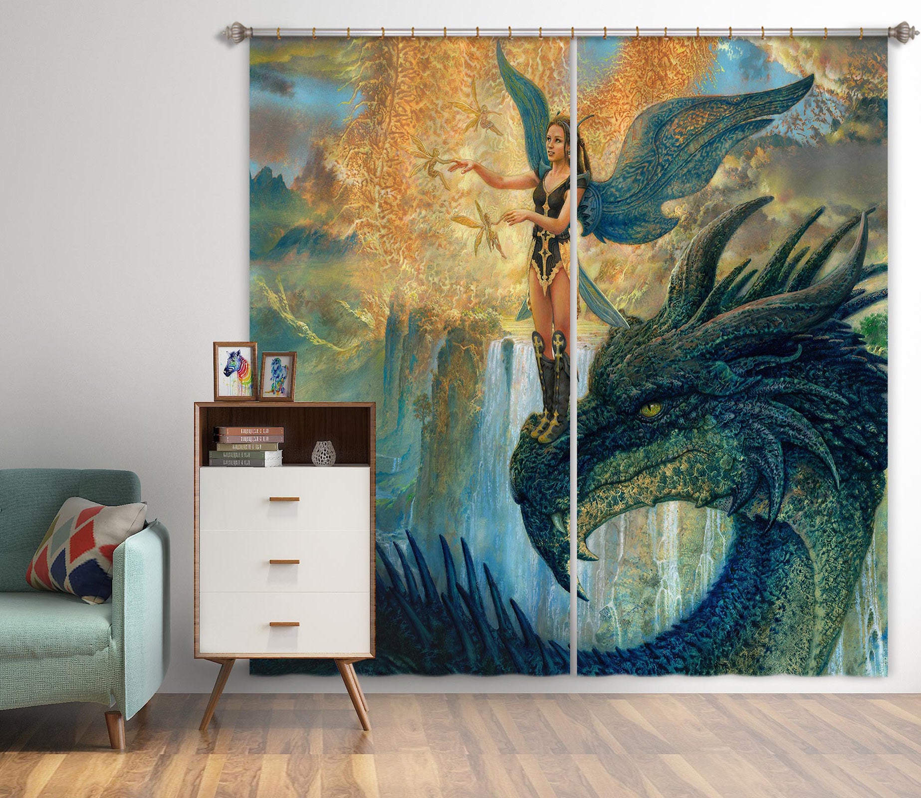 3D Dragon Elf Girl 8027 Ciruelo Curtain Curtains Drapes