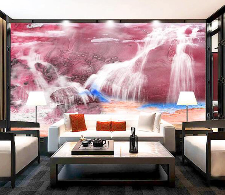 3D Red Waterfall WC2373 Wall Murals