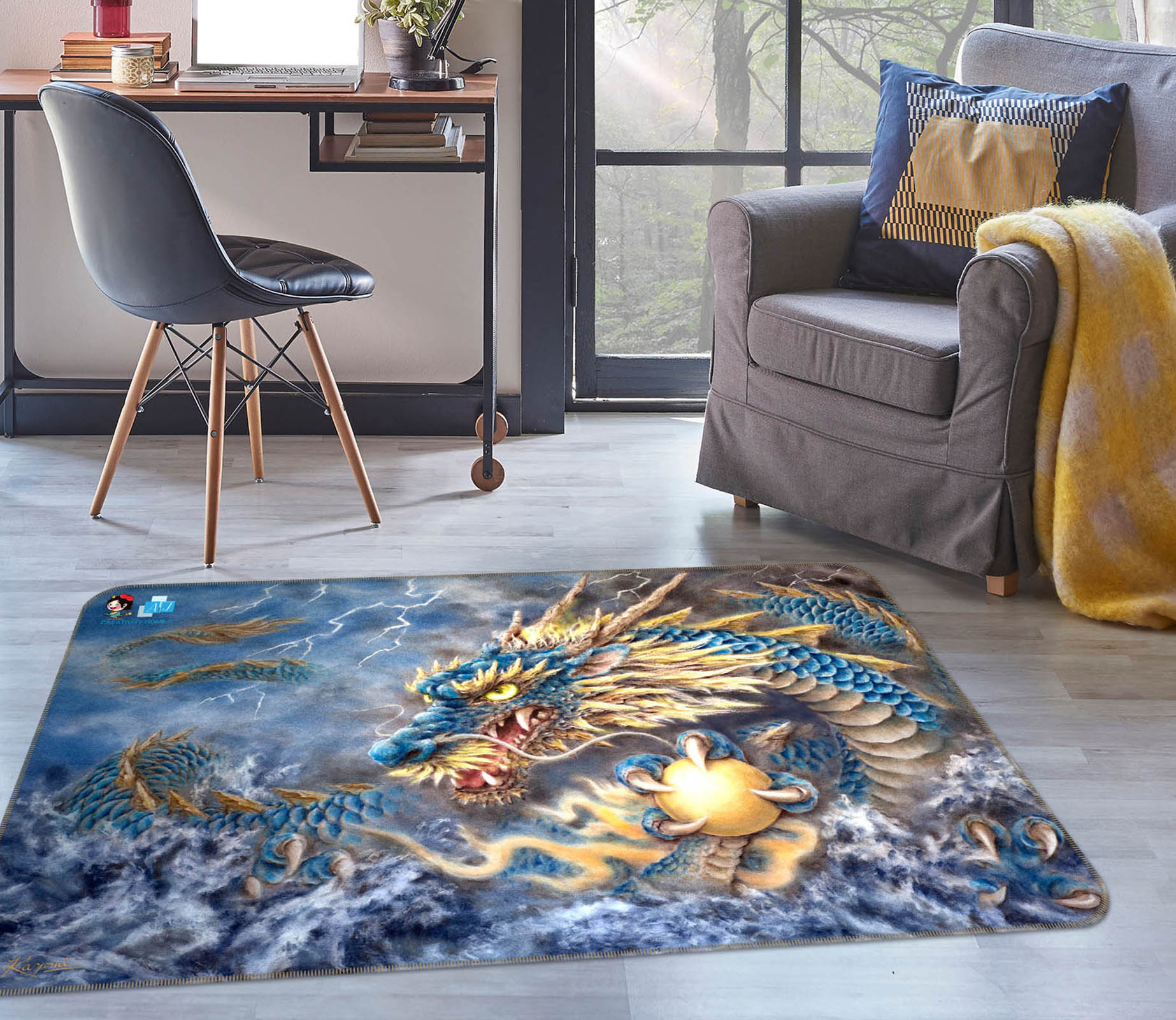 3D Blue Dragon 5614 Kayomi Harai Rug Non Slip Rug Mat